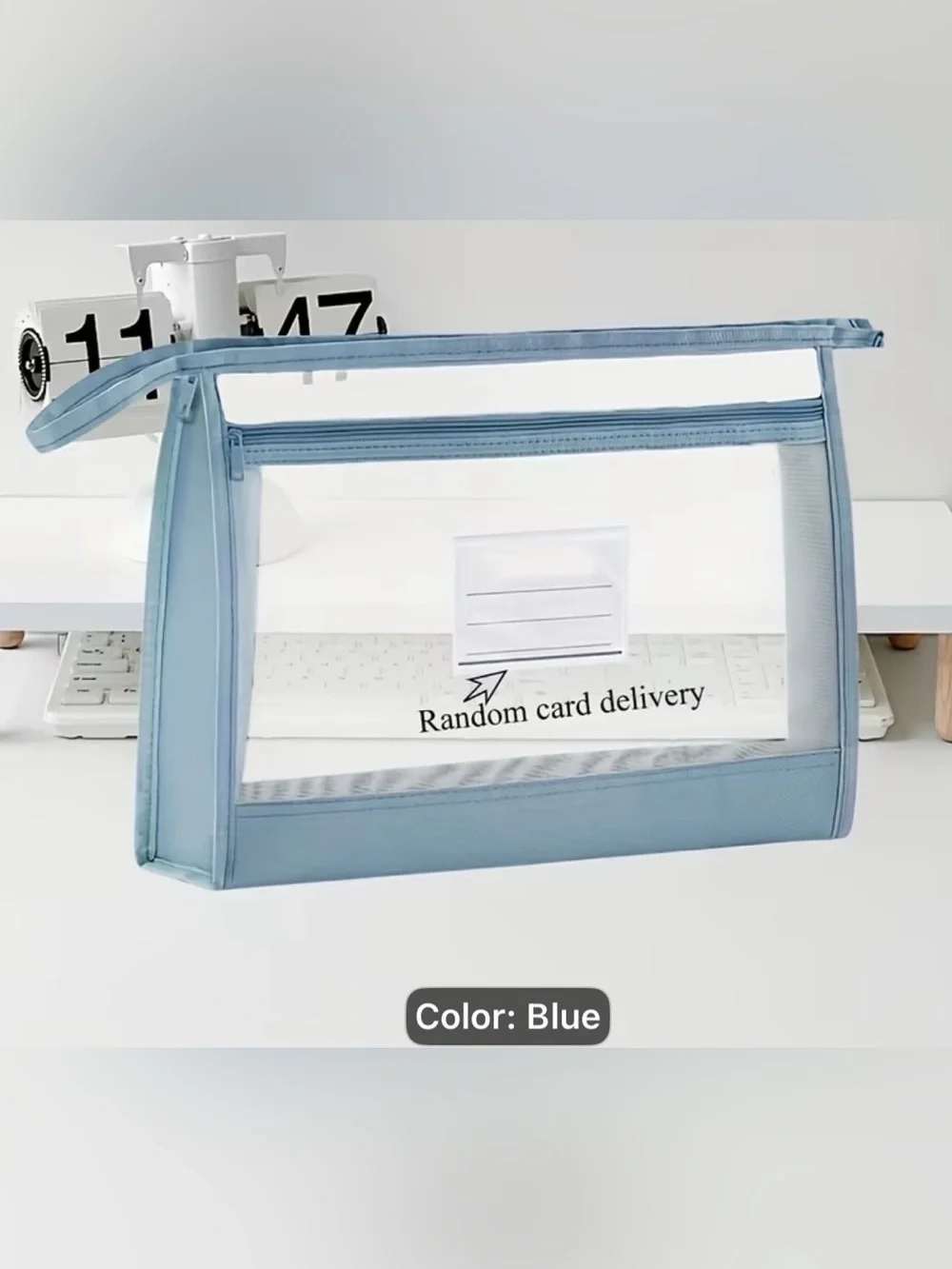 Clear-Front Blue Zippered Storage Pouch - Home Organization
